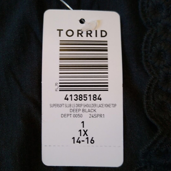 Torrid Top Black Long Sleeve V Neck, Lace Drop Shoulder Stretch Knit 1X 1 NEW - Picture 6 of 8